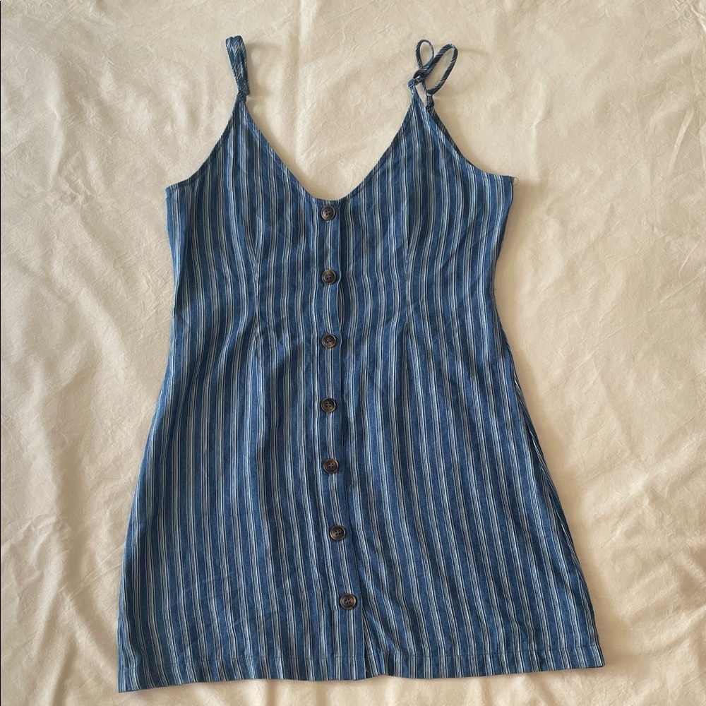 Tobi Navy Striped Button-Down Mini Dress